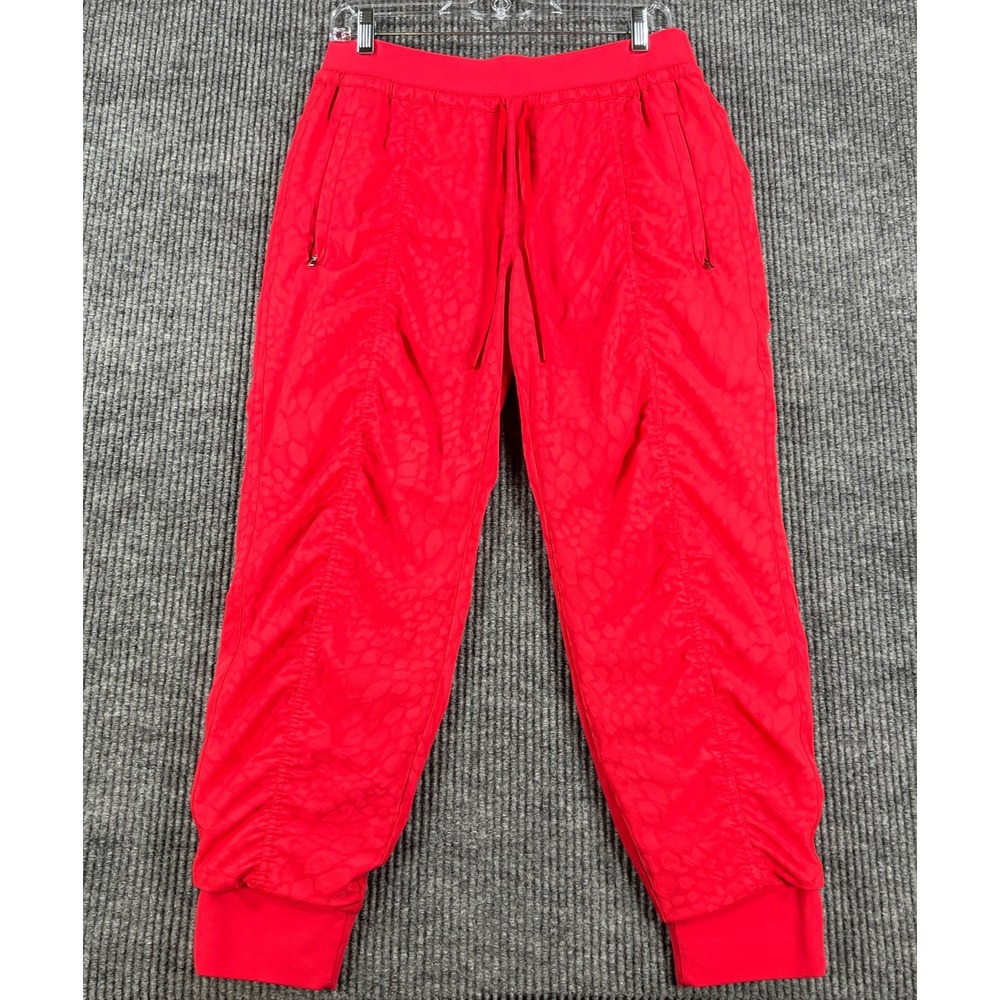 Athleta Attitude Lined Textured Pants Womens 8P Red Quilted Drawstring Joggers